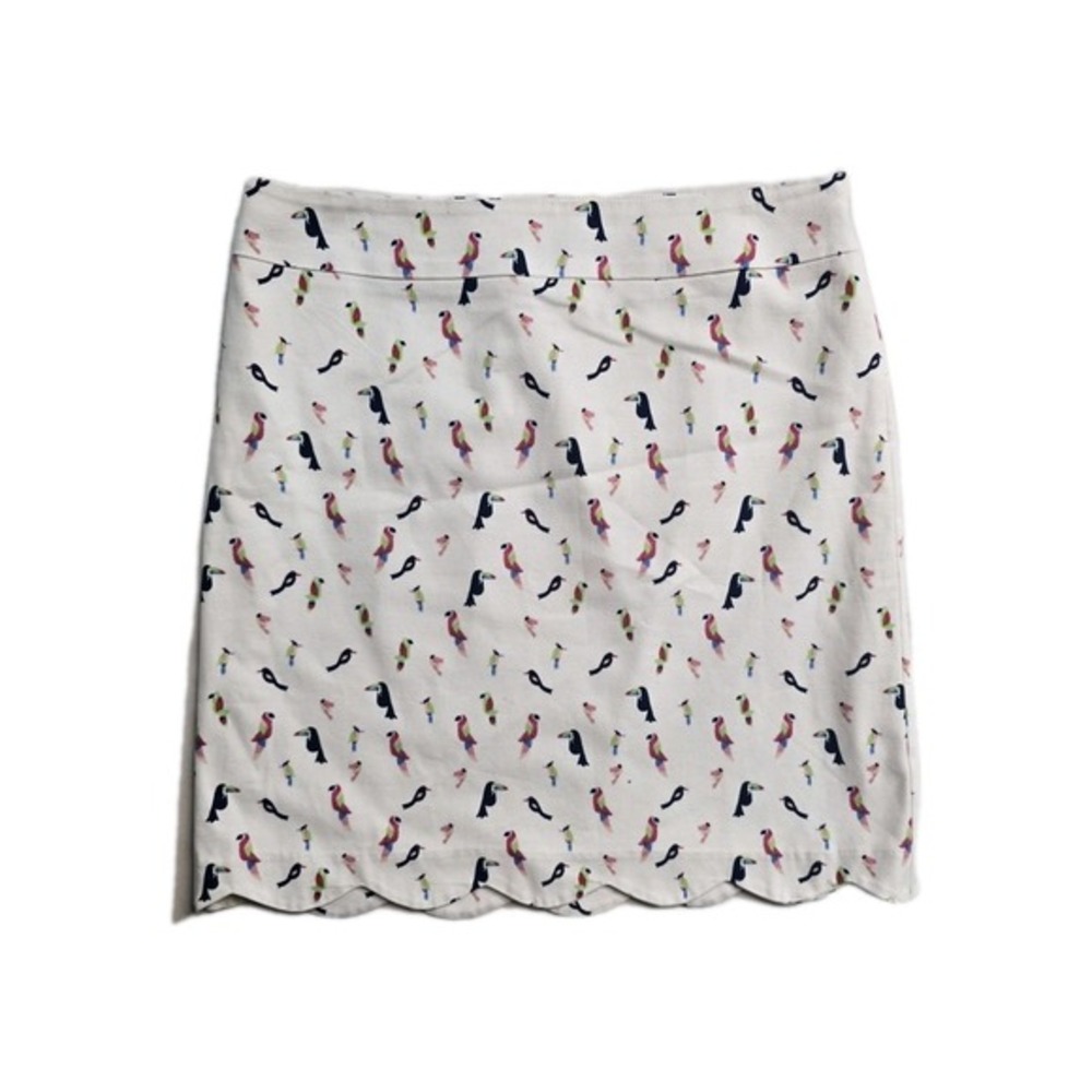 Talbots skirt cotton blend tropical bird animal scalloped ‎ 4 Petite